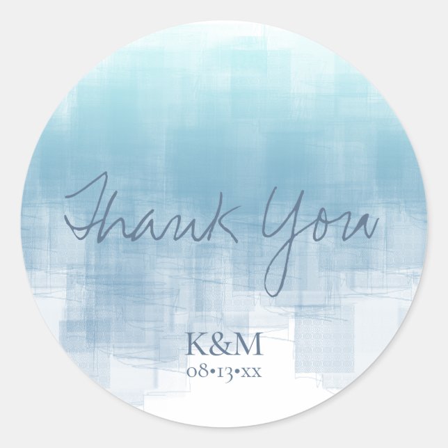 Pegatina Redonda Reflexiones de acuarela Gracias Dusty Blue ID774 (Anverso)