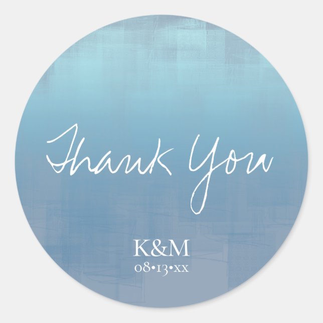 Pegatina Redonda Reflexiones de acuarela Gracias Dusty Blue ID774 (Anverso)