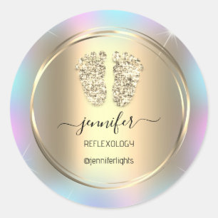 Pegatina Redonda Reflexología Pies de bebé Holograma Oro Oro Rosa