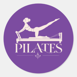 Pegatina Redonda Reformer de Pilates - Morado y Rosa Pálido