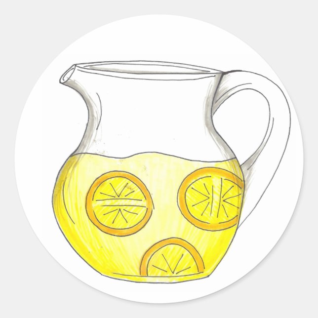 Pegatina Redonda Refrescante Lemonade Amarilla Lemonade Ade Pitcher (Anverso)