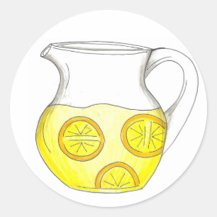 Pegatina Redonda Refrescante Lemonade Amarilla Lemonade Ade Pitcher