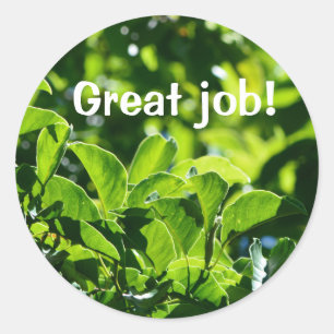 Pegatina Redonda Refrescar hojas verdes es un gran trabajo del prof