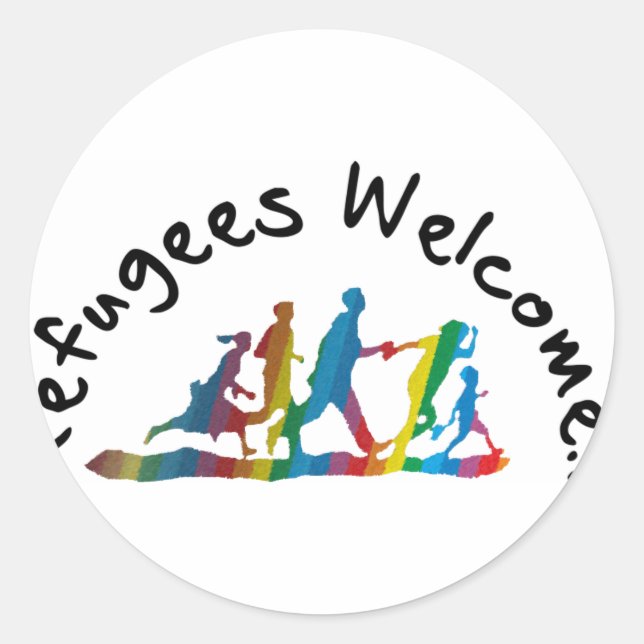 Pegatina Redonda Refugees Welcome (Anverso)