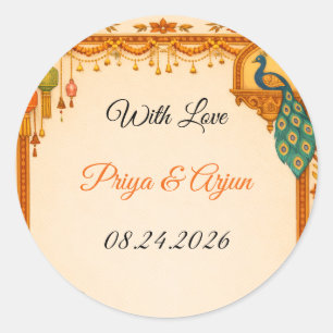 Pegatina Redonda Regal Indian Wedding Peacock Favor Stickers Saff