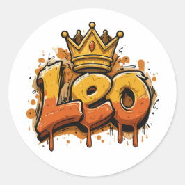 Pegatina Redonda Regal León Zodiac Graffiti aerógrafo con corona
