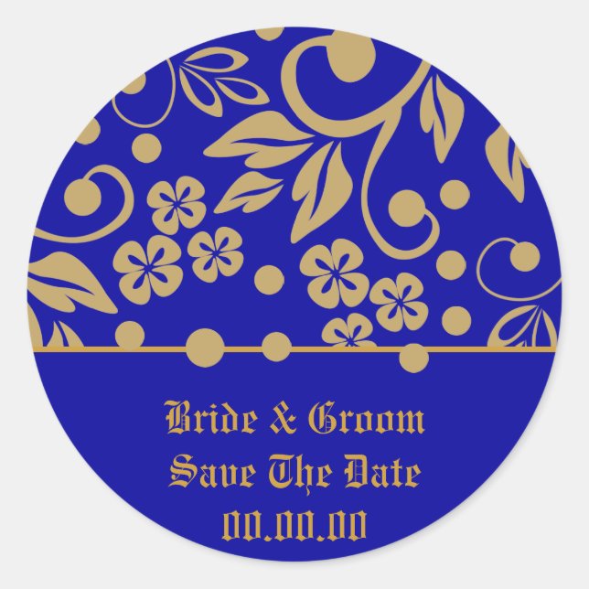 Pegatina Redonda Regal Save The Date Wedding Stickers (Anverso)