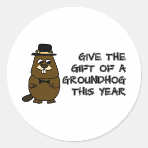 Pegatina Redonda Regale un Groundhog este año