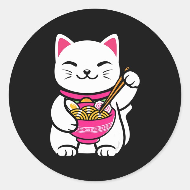 Pegatina Redonda Regalo adolescente de Neko Cat Ramen Anime Kawaii (Anverso)