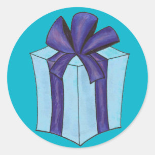 Pegatina Redonda Regalo azul Regalo presente Navidades Bow Hanukkah