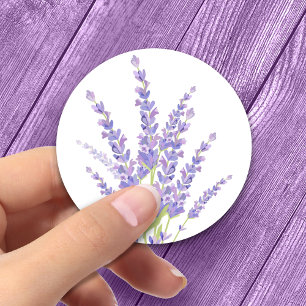 Pegatina Redonda Regalo Botánico Floral de Lavanda para Boda Elegan