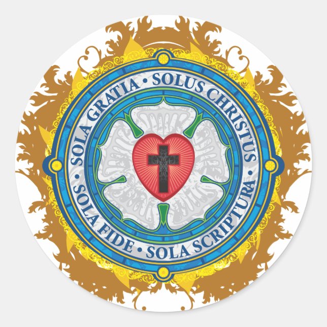 Pegatina Redonda Regalo cristiano Luther Rosa Jesús cruza los ángel (Anverso)