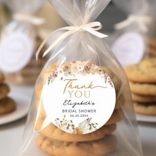 Pegatina Redonda Regalo de agradecimiento de calabaza floral de oto