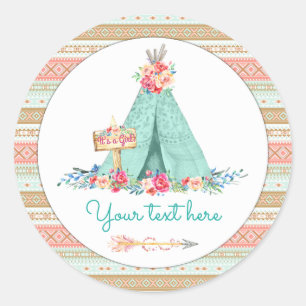 Pegatina Redonda Regalo de agradecimiento TeePee Boho Tribal Azteca