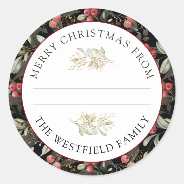 Pegatina Redonda Regalo de alimentos para Navidades de la Cruz Roja (Anverso)