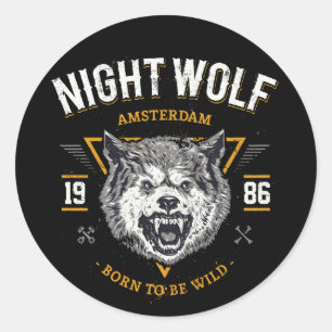 Pegatina Redonda Regalo de Amsterdam de la noche del lobo el mejor
