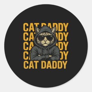 Pegatina Redonda Regalo De Animales Retro Cat Daddy Style Para Homb