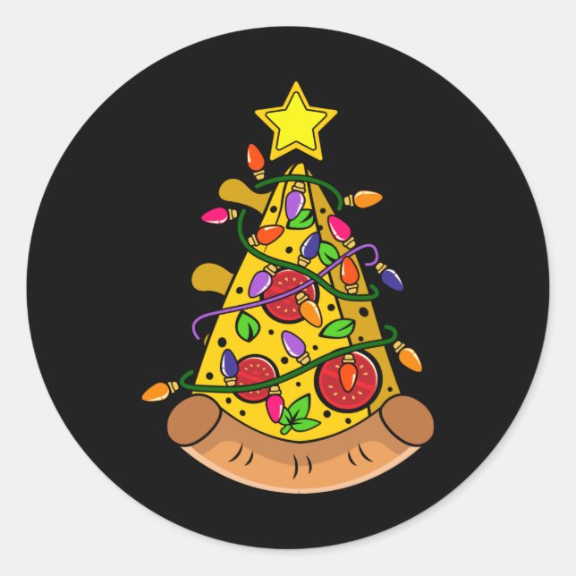 Pegatina Redonda Regalo de árbol de Navidad Pizza, disfraces divert (Anverso)