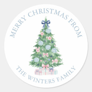 Pegatina Redonda Regalo de árbol de Navidad preppy Grandmillennial