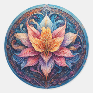 Pegatina Redonda 🌸 Regalo de arte de flor de mandala para amantes 