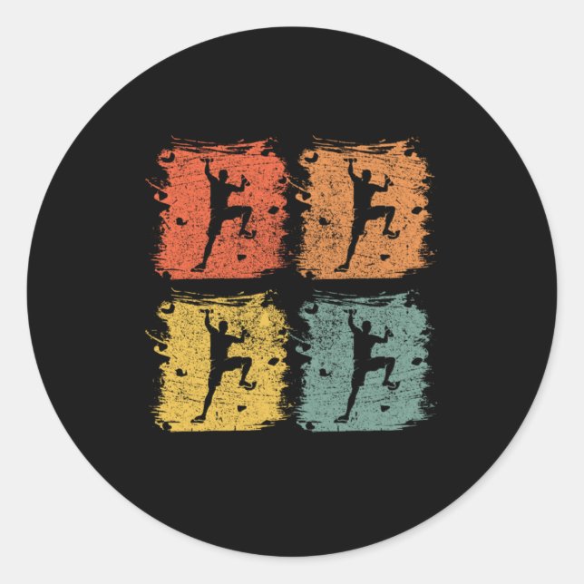 Pegatina Redonda Regalo de arte pop retro de Bouldering (Anverso)