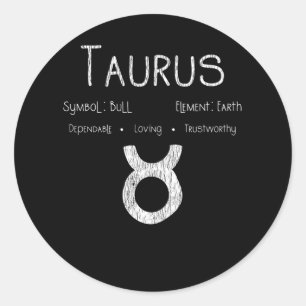 Pegatina Redonda Regalo de Astrología Signo Zodiacal Tauro Toro Tie