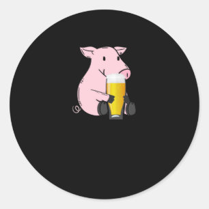 Pegatina Redonda Regalo de cerveza con cerdo