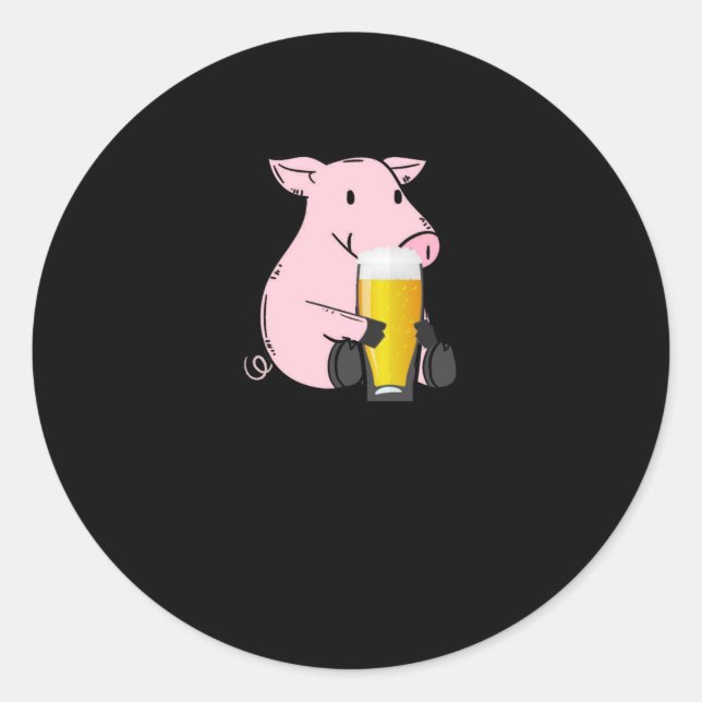 Pegatina Redonda Regalo de cerveza con cerdo (Anverso)