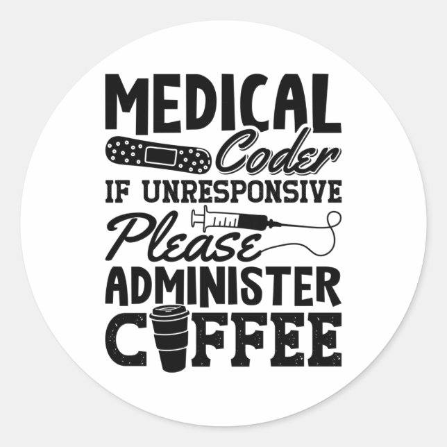 Pegatina Redonda Regalo de Codificación de ICD Coder Medical Coffee (Anverso)