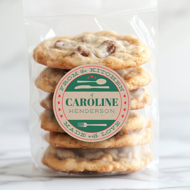 Pegatina Redonda Regalo de comida navideña verde y roja hecha con a (Subido por el creador)