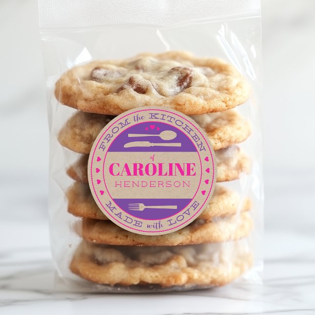 Pegatina Redonda Regalo de comida rosa y púrpura rústico hecho con  (Subido por el creador)