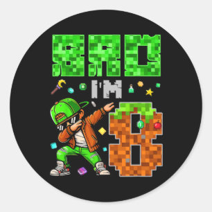 Pegatina Redonda Regalo de cumpleaños al estilo Pixel Dab Gamer par