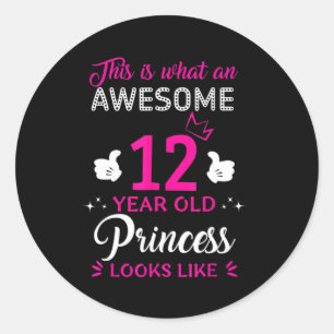 Pegatina Redonda Regalo de cumpleaños de 12 años para princesa chic