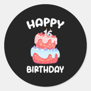 Pegatina Redonda Regalo de cumpleaños   Feliz 16º cumpleaños