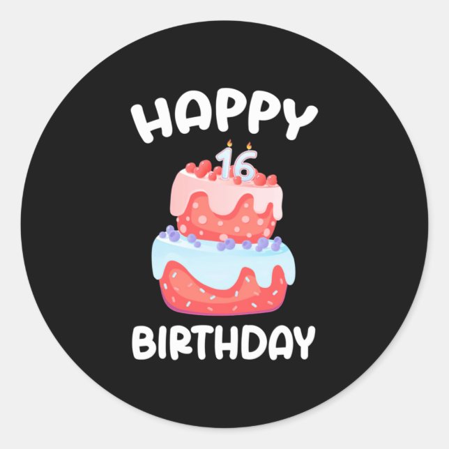 Pegatina Redonda Regalo de cumpleaños | Feliz 16º cumpleaños (Anverso)