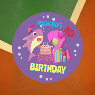 Pegatina Redonda Regalo de Cumpleaños Mamá Tía Papá Papá Tiburón Pe