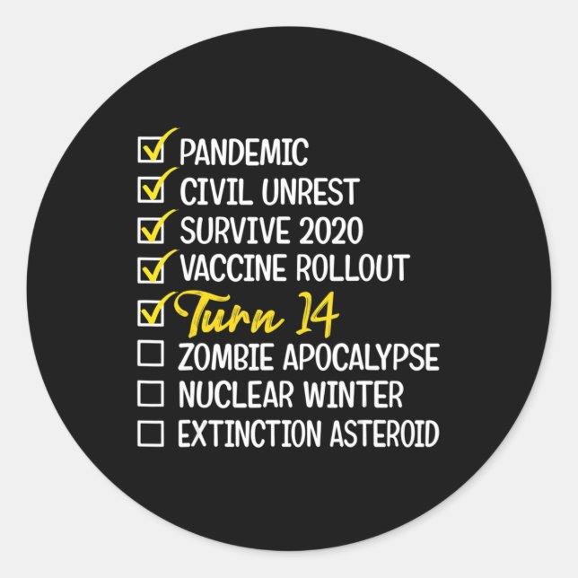 Pegatina Redonda Regalo de cumpleaños número 14 de diversión Cuaren (Anverso)