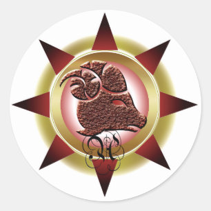 Pegatina Redonda Regalo de diseño de Aries de Rótulo Zodiac