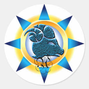 Pegatina Redonda Regalo de diseño de Aries de Rótulo Zodiac