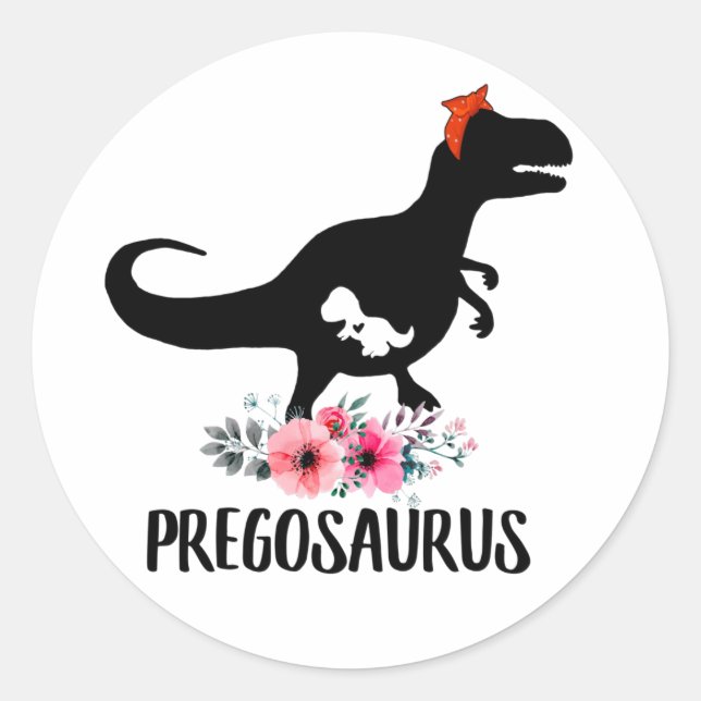Pegatina Redonda Regalo de embarazo divertido de Pregosaurus (Anverso)