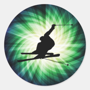 Pegatina Redonda Regalo de esquí de nieve