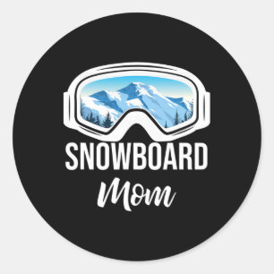 Pegatina Redonda Regalo de esquí deportivo Snowboard Mom