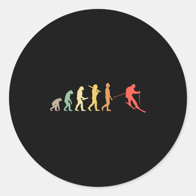 Pegatina Redonda Regalo De Evolución De Esquí Retro Para Los Esquia (Anverso)