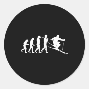 Pegatina Redonda Regalo de Evolución de Esquiador Deporte de Invier