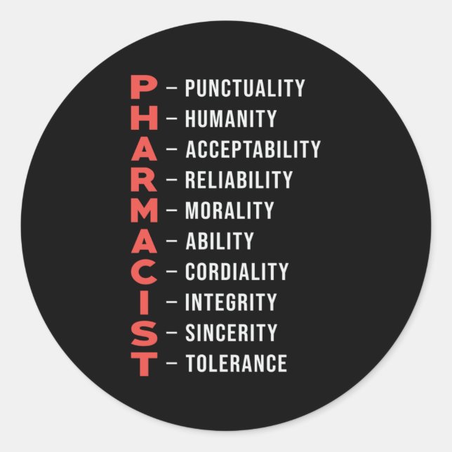 Pegatina Redonda Regalo de Farmacia Técnico Medicina Farmacéutica (Anverso)