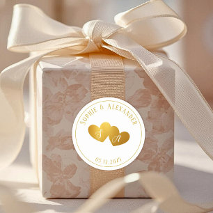 Pegatina Redonda Regalo de Favor de Boda con Monograma Blanco Dorad