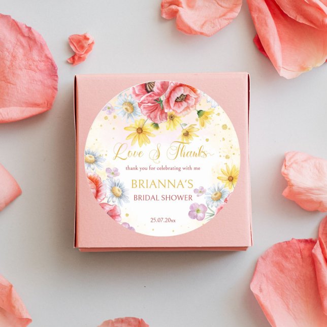 Pegatina Redonda Regalo de favor de ducha de novia amapola margarit (Subido por el creador)