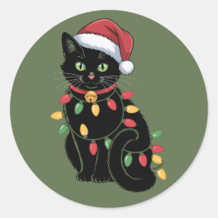 Pegatina Redonda Regalo de gatito de Navidad para amantes de gatos 
