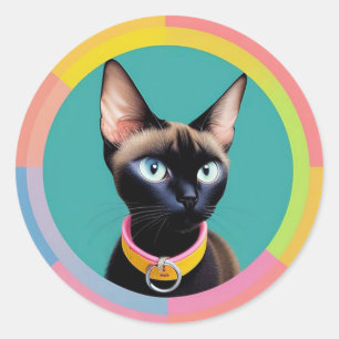 Pegatina Redonda 🐱 Regalo de gato siamés estilo espejo para amante