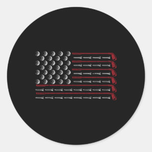 Pegatina Redonda Regalo de golfista americano patriótico Usa Flag G